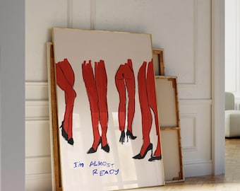 Arte mural moderno de moda en rojo, arte digital de tendencia, arte mural rojo, arte imprimible de piernas de moda, decoración de habitación elegante, arte mural minimalista estético
