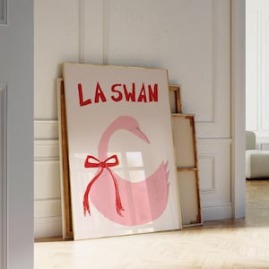 Chic Pink Coquette Swan Poster, Cute Red Animal Wall Art, Digital Download, Coquette Bow Trendy Wall Art, Red Dorm Aesthetic Decor