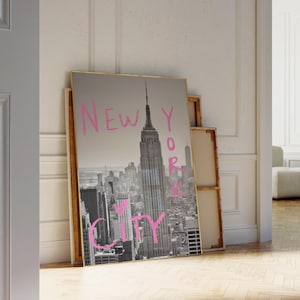Fotografía en blanco y negro de Nueva York, decoración de habitaciones estética de moda, póster estético vintage de Nueva York en rosa, impresión artística estética de chica cool