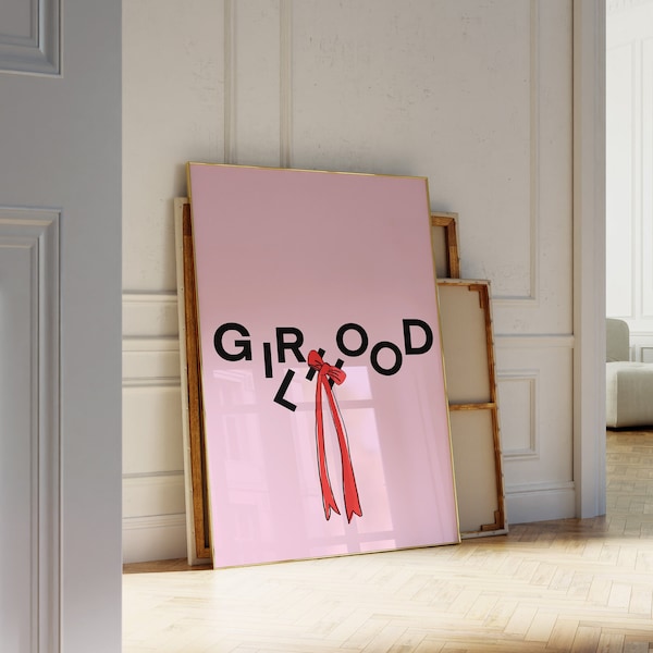 Aesthetic Girlhood Poster, Red Bow Coquette Digital Print, Cute Trendy Wall Art, Girly Typography Art, Coquette Room Decor, Aesthetic Print