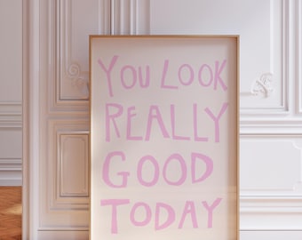Impresión artística de tipografía minimalista rosa, arte mural de estética limpia, póster de estética elegante, decoración de interiores moderna, impresión de tipografía positiva