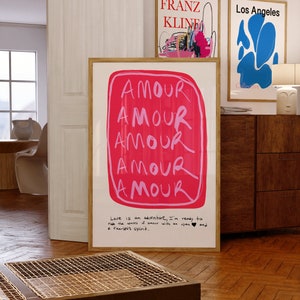 Aesthetic Amour Poster, Trendy Inspirational Quote, Love Inspirational Art, Retro Wall Art, Apartment Aesthetic, Pink and Red Digital Print