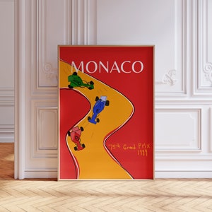 Rotes F1 Poster, Vintage Monaco Racing Wandkunst, ästhetisches trendiges Wanddekor, cooles Mädchen ästhetischer Art Print, funky eklektisch sportlich druckbar