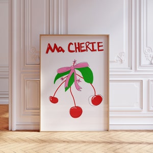 Coquette Cherry Poster, Bow Aesthetic Poster, Bow Print Room Decor, Aesthetic Wall Art, Coquette Room Decor, Aesthetic Wall Art