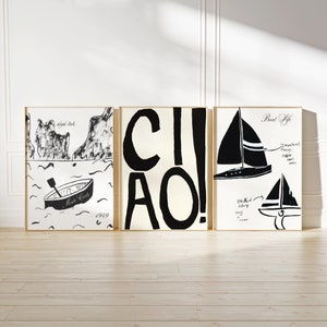 Vintage Beach Set Of 3 Digital Prints, Trendy Wall Art Bundle, Black & White Digital Prints, Bar Cart Digital Art, Trendy Modern Wall Art