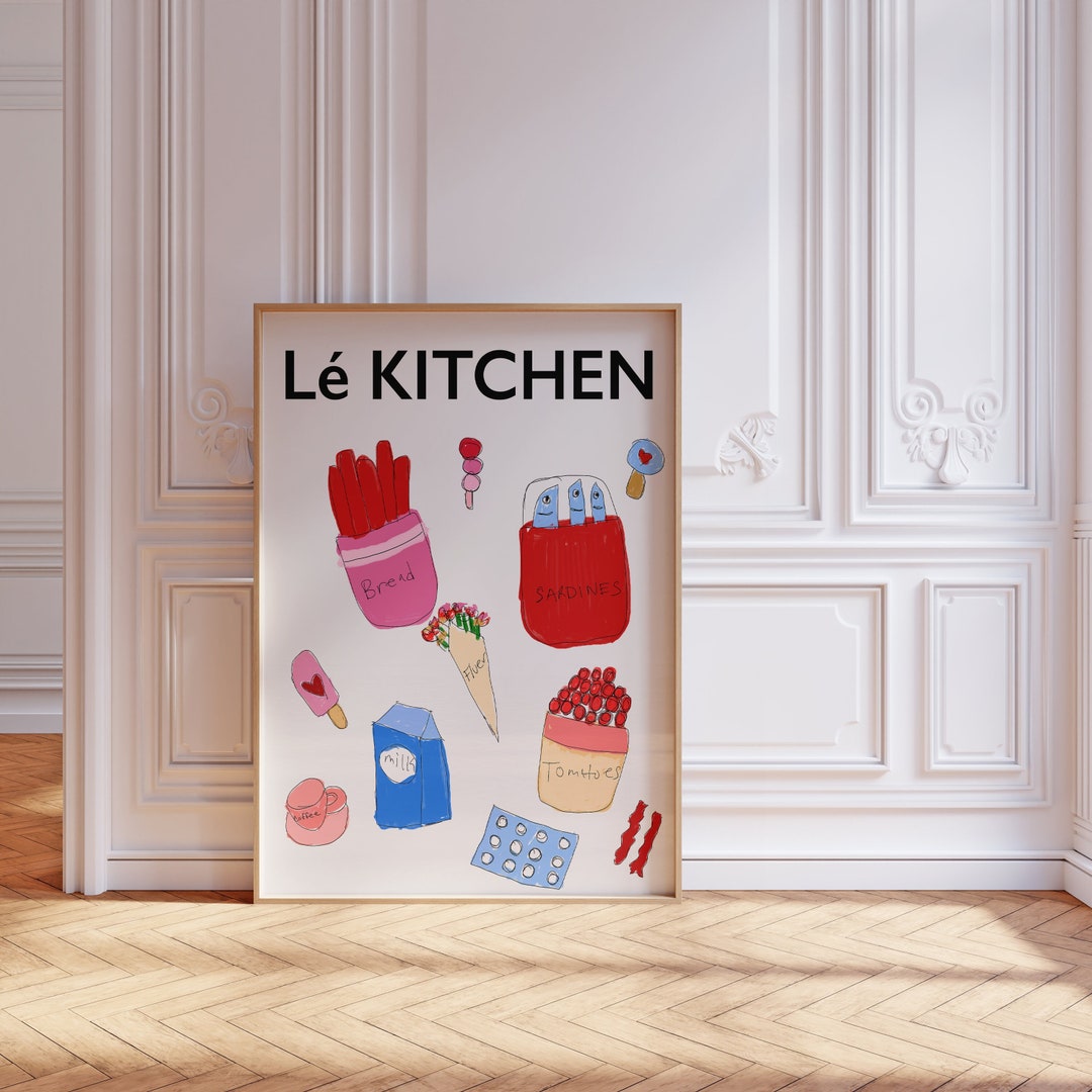 colourful kitchen print - bright kitchen wall art –... Cute Kitchen Poster, Colorful Eclectic Wall Art, Funky Kitchen Artwork ...