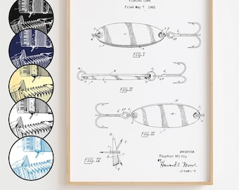 Fiskebete-ritning, affisch med patentmotiv, minimalistisk väggkonst, presentdekor [URAMAD]