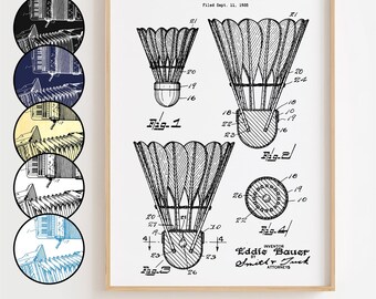 Badminton Shuttle Blueprint Poster, Badminton Shuttle Patent Wall Art Minimalistic, Gift Decor [UNFRAMED]