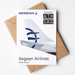 Carte de voeux Aegean Airlines, carte postale minimaliste Aegean Airlines (12,7 x 17,78 cm)