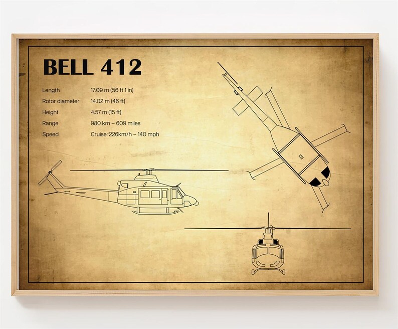 Bell 412 Poster, Bell 412 Print Custom Helicopter [UNFRAMED] - Etsy
