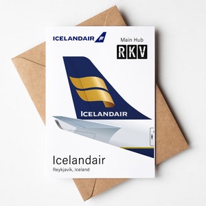 Carte de voeux Icelandair, carte postale Icelandair minimaliste 5 x 7 po. (12,7 x 17,78 cm)