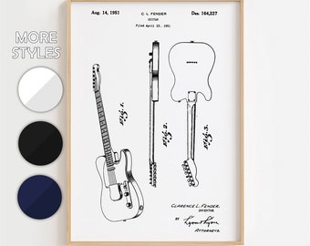 Fender Telecaster Blueprint Poster, Fender Telecaster Patent Wall Art Minimalistic, Gift Decor [UNFRAMED]