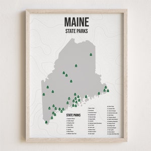 Impresión de parques estatales de Maine, arte minimalista de Maine, decoración de regalo [SIN MARCO]