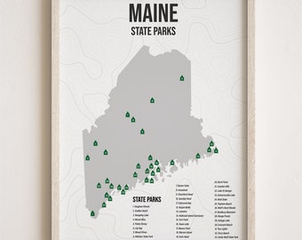 Maine State Parks Print, Maine Art Minimalistic, Gift Decor [UNFRAMED]