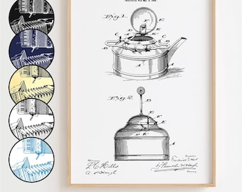 Tea Kettle Blueprint Poster, Tea Kettle Patent Wall Art Minimalistic, Gift Decor [UNFRAMED]