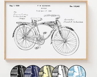 Bicycle Blueprint Poster, Bicycle Patent Wall Art Minimalistic, Gift Decor [UNFRAMED]