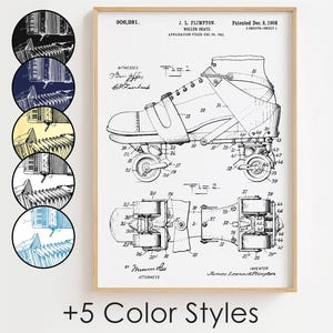 Roller Skate Blueprint Poster, Roller Skate Patent Wall Art Minimalistic, Gift Decor [UNFRAMED]