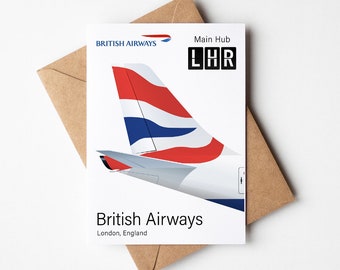 Biglietto di auguri British Airways, cartolina British Airways minimalista 5 x 7 pollici (12,7 x 17,78 cm)