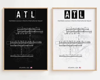 Cartel del aeropuerto de Atlanta, impresión minimalista del aeropuerto de EE. UU., decoración de regalo [UNFRAMED]