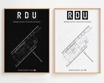 Cartel del aeropuerto de Raleigh-Durham, impresión minimalista del aeropuerto de EE. UU., decoración de regalo [UNFRAMED]