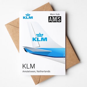Carte de voeux KLM, Carte postale KLM minimaliste 5 x 7 po. (12,7 x 17,78 cm)