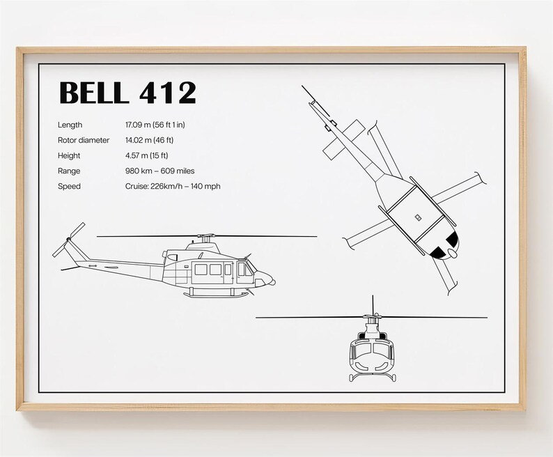 Bell 412 Poster, Bell 412 Print Custom Helicopter [UNFRAMED] - Etsy