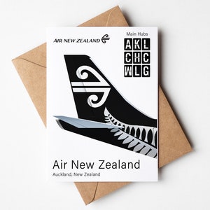 Biglietto d'auguri Air New Zealand, cartolina Air New Zealand minimalista 5 x 7 pollici (12,7 x 17,78 cm)