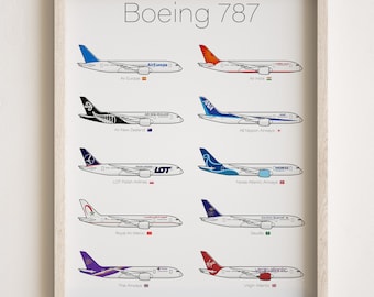 Boeing 787 Poster, Dreamliner Blueprint, Gift for Pilot