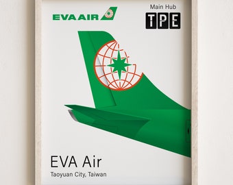 Eva Air Poster, Eva Air Tryck Stjärtflygplan Minimalistisk [URRAMAD]