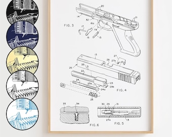 Glock Blueprint-affisch, Glock Patent-väggkonst minimalistisk, presentdekor [URAMAD]