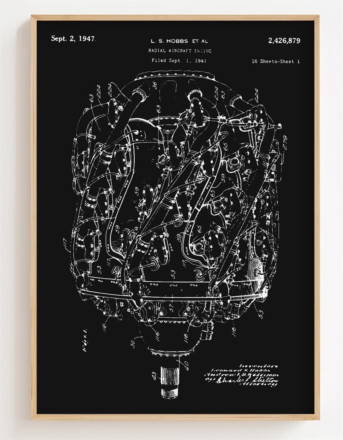 Radial Aircraft Engine Blueprint Poster, Radial Aircraft Engine Patent ...