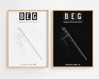 Póster del aeropuerto de Belgrado, Serbia, impresión minimalista, decoración de regalo [SIN MARCO]