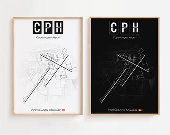 Köpenhamns flygplatsaffisch, Danmark-tryck minimalistiskt, presentdekor [URAMAD]