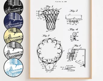 Basketball Hoop Blueprint Poster, Basketball Hoop Patent Wall Art Minimalistic, Gift Decor [UNFRAMED]