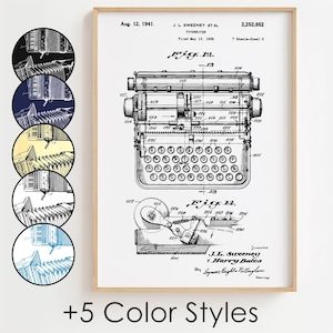 Typewriter Blueprint Poster, Typewriter Patent Wall Art Minimalistic, Gift Decor [UNFRAMED]
