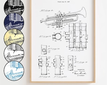 Trumpet Blueprint Poster, Trumpet Patent Wall Art Minimalistic, Gift Decor [UNFRAMED]