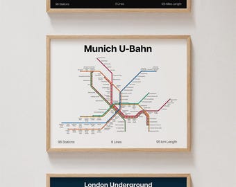 Munich U-Bahn Metro Poster, Germany Subway Print Minimalistic, Wall Art Gift Decor [UNFRAMED]