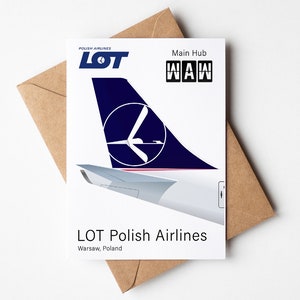 LOT Polish Airlines Carte de voeux, LOT Polish Airlines carte postale minimaliste 5 x 7 po (12,7 x 17,78 cm)