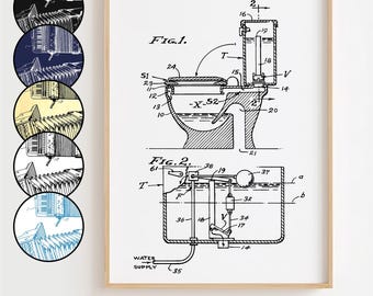 Toalettritningsposter, toalettpatentväggkonst minimalistisk, presentdekor [URAMAD]