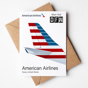 Carte de voeux American Airlines, carte postale American Airlines minimaliste 12,7 x 17,78 cm (5 x 7 po.)