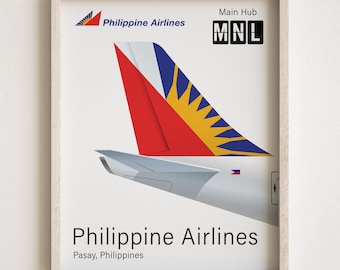 Philippine Airlines-affisch, Philippine Airlines-tryck med stjärtflygplan, minimalistisk [URAMAD]