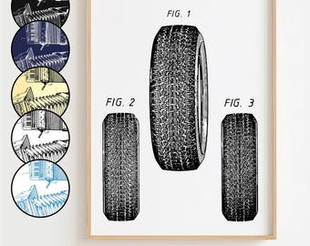 Bildäcksritningsposter, minimalistisk väggkonst med patent på bildäck, presentdekor [URAMAD]