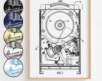 Hard Drive Blueprint Poster, Hard Drive Patent Wall Art Minimalistic, Gift Decor [UNFRAMED]