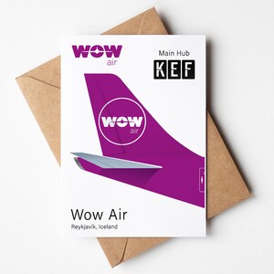 Wow Air Grußkarte, Wow Air Postkarte Minimalistisch 12,7 x 17,78 cm