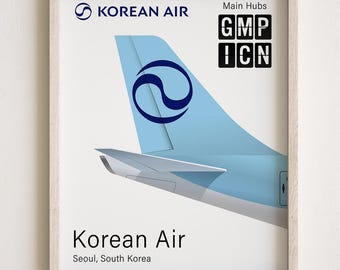 Korean Air-affisch, Korean Air Airlines-tryck med stjärtflygplan, minimalistiskt [URAMAD]