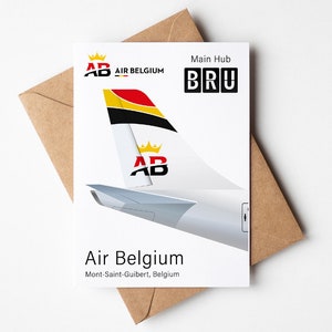 Biglietto d'auguri Air Belgium, cartolina Air Belgium minimalista 5 x 7 pollici (12,7 x 17,78 cm)