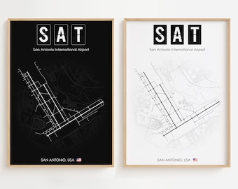 Cartel del aeropuerto de San Antonio, impresión minimalista del aeropuerto de EE. UU., decoración de regalo [UNFRAMED]