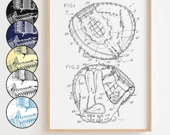 Baseball Mitt Blueprint Poster, Baseball Mitt Patent Wall Art Minimalistic, Gift Decor [UNFRAMED]
