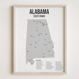 Impression de parcs d'État de l'Alabama, art de l'Alabama minimaliste, décoration cadeau [SANS CADRE]
