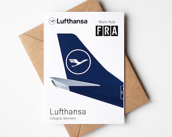 Biglietto d&#39;auguri Lufthansa, cartolina Lufthansa minimalista 5 x 7 pollici (12,7 x 17,78 cm)